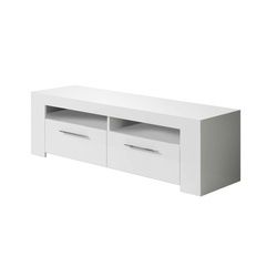 Dmora TV-Ständer Stamford, Wohnzimmer TV-Sideboard, TV-Ständer mit 2 Türen, Niedriges Sideboard für Wohnzimmer, 120x42h40 cm, Glänzend Weiß