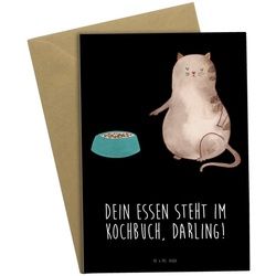 Mr. & Mrs. Panda Grußkarte Katze Fressen - Schwarz - Geschenk, Glückwunschkarte, Katzenfreund, G, Hochwertiger Karton schwarz