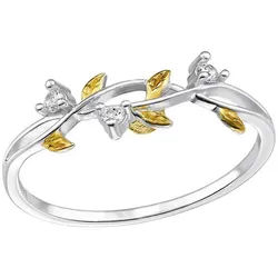 Order & Smile Schmuck Silberring Blätter Ring Silber Gold mit Steinen silberfarben 52