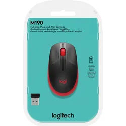 Logitech Maus M190, Wireless, rot Optisch, 1000 dpi, 3 Tasten, Retail