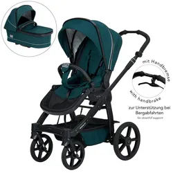 Hartan Kinderwagenset , Petrol , Textil , 3-teilig , 58x120x102 cm , EN 1888, UV 50+, AZO-frei, Made in Germany , Feststellbremse, Fußstütze abklappbar, Federung, kugelgelagerte Räder, 5-Punkte-Gurt, Handbremse, für Babyschale geeignet, Griff in Lederoptik, Sitz umsetzbar, Reflektorstreifen, abnehmbarer Schutzbügel,5-Punkt-Gurt, Gurtschoner, Schutzbügel abnehmbar, Sitz umsetzbar,Matratze , Baby on Tour, Kinderwagen, Kombikinderwagen