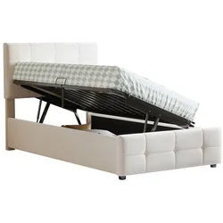 Flieks Polsterbett, Hydraulisches Stauraumbett Einzelbett Kinderbett 90x200cm Samtstoff beige