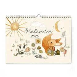 Pipapier Wandkalender Kalender 2026 Eichhörnchen, DIN A4 Wandkalender, Monatskalender, Pipapier, mit niedlichen Illustrationen