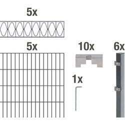 Doppelstabmattenzaun »Eleganz«, (Set), anthrazit, 120 cm hoch, 5 Matten für 10 m, 6 Pfosten, 86735063-0 grau H/L: 120 cm x 10 m