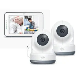 Elro Video-Babyphone, Nachtlicht, Temperaturfühler, 3 Schlaflieder, mit 2 Kameras und Baby Monitor, Reichweite 300 Meter, App kostenlos weiß