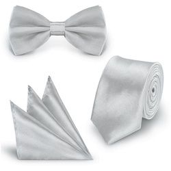 StickandShine Krawatte Krawatte Fliege Einstecktuch als SET 3 Teilig Uni aus Polyester 5 cm Breite / 148 cm Länge Einfarbig modern für Hochzeit Anzug (Krawatte Fliege und Einstecktuch, Spar-SET, 3 Teilig) SET Uni grau SET (Krawatte,Fliege,Einstecktuch) 3 teilig