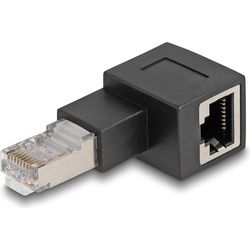 Delock RJ45 Stecker zu RJ45 Buchse Adapter Cat.6A 90° nach links gewinkelt (RJ45, RJ45), Netzwerkadapter, Schwarz