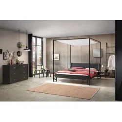 Hasena Himmelbett Bogina, Farbe: Akazie Vintage grey, lackiert, Bezugsfarbe: Kul smoke, Metallfarbe: Anthracit, verschiedene Größen - 20 cm/160 x 200 cm