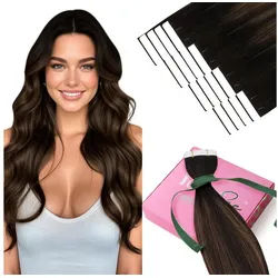 LuxusKollektion Echthaar-Extension Tape Extensions Echthaar Ombre Braun Tapein Remy Damen 55 cm 3- 2 2 6