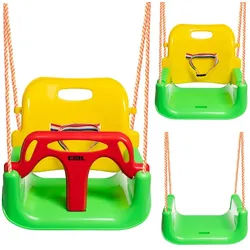 COIL Babyschaukel Schaukel 3in1, Gartenschaukel,Rückenlehne und Anschnallgurt,bis 60kg gelb|grün