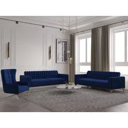 Möbeldreams Chesterfield-Sofa Sofa-Set Tina 3-2-1/3-3-1 / Drehsessel / Schlaffunktion / Chesterfield, Drehsessel, Schlaffunktion blau