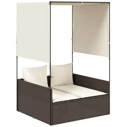 furnicato Gartenliege Doppel-Sonnenliege Braun PE-Rattan 118x110x187 cm mit Dach und braun