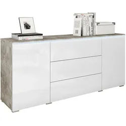 P & B Sideboard , Grau, Weiß Hochglanz , Holzwerkstoff , Betonoptik , 2 Fächer , 3 Schubladen , 150x67.9x39.5 cm , Fsc , stehend, Beleuchtung , Kleinmöbel, Kommoden, Sideboards