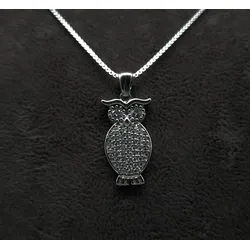 NAHLE Kette mit Anhänger Silberkette Eule Kette (inkl. Schmuckbox), 925 Silber Anhänger mit Zirkonia - rhodiniert silberfarben 50cm