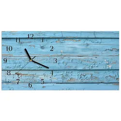 Primedeco Wanduhr Glasuhr Wandkunst Größe 60 x 30 cm mit Motiv Altes Holzblau