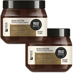 Hello Nature Body Butter Körpercreme mit Kokosnussöl Kaltgepresst BIO Körperlotion 2x250 ml Unisex