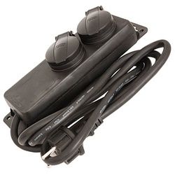 Steckdosenleiste 2-fach Outdoor mit Klappe Farbe schwarz IP44 Querschnitt 1,5mm2 für 2x Schukostecker