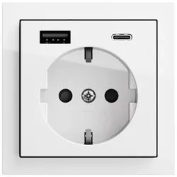 Gira 245970 Schutzkontakt-Steckdose mit erhöhtem Berührungsschutz (Safety Plus) und USB-Spannungsversorgung 2-fach Typ A / Typ C, Flächenschalter, reinweiß glänzend