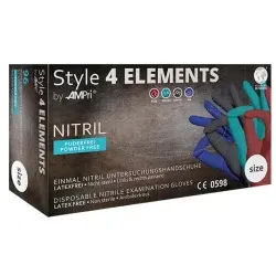 Style 4 Elements Nitrilhandschuhe, puderfrei, farbenmix, Unsterile Einmalhandschuhe mit Fingerspitzentexturierung, 1 Packung = 96 Stück, Größe L