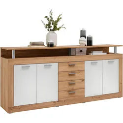 Xora Sideboard , Weiß, Eiche Artisan , Kunststoff , 2 Fächer , 4 Schubladen , 195x88x38 cm , Kleinmöbel, Kommoden, Sideboards