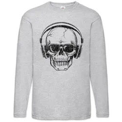 Urban Backwoods Langarmshirt Headphones Sunglasses Skull Langarm T-Shirt Hard Rock Techno Tattoo (1-tlg) Electro DJ MC Rap grau S