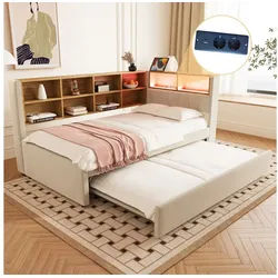 Odikalo Ausziehbett Schlafsofa Polsterbett Bettgestell Ablagefach 90x190/200cm Mehrfarbig beige 90 cm