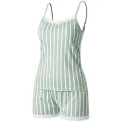 fashionshowcase Pyjama Damen Sommer Schlafanzug kurz Spaghettiträger Set Baumwolle (Hausanzug, 2-teiliges Set) atmungsaktiv, weich, hautfreundlich grün XL (40)