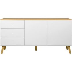 Ambia Home Sideboard , Weiß, Eichefarben , Holzwerkstoff , Eiche , furniert,massiv , 2 Fächer , 3 Schubladen , 162x79x43 cm , Wohnzimmer, Wohnwände, Wohnwand-Serien