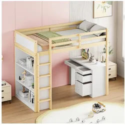 STILVORA Hochbett 90×200 Jugendbett mit Matratze,Bettgestell mit Stauraum und tisch (multifunktionales Hochbett für Kinder aus Holz 90 X 200 cm) mit Matratze