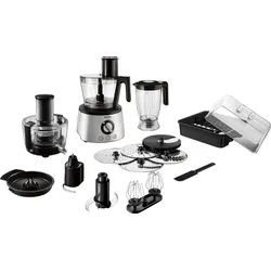 Philips Kompakt-Küchenmaschine HR7778/00, 1300 W, 2 l Schüssel, inkl. Knethaken, Entsafter, Standmixer und Zitruspresse schwarz|silberfarben