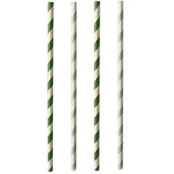 Papstar Pure Trinkhalme, Papier, Trinkröhrchen aus Papier, 1 Packung = 25 Stück, Stripes (grün und grau)