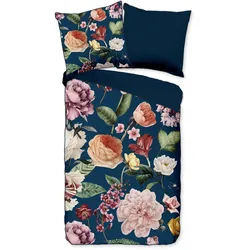 Wendebettwäsche , Blau, Dunkelblau , Textil , Floral , 155x220 cm , atmungsaktiv , Heimtextilien, Bettwäsche & Leintücher, Bettwäsche, Wendebettwäsche