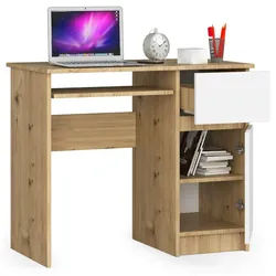 Raumhirsch Furniture Schreibtisch 90 cm Breite - Computertisch 90 cm Breite - Optimale Arbeitsfläche, Hochwertiges Laminat, Stauraum, elegantes Design, Selbstmontage weiß 90 cm x 77 cm x 50 cm