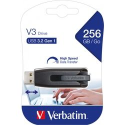 Verbatim USB 3.2 Stick 256GB, V3 Drive, grau Typ-A, (R) 120MB/s, (W) 25MB/s, Retail-Blister