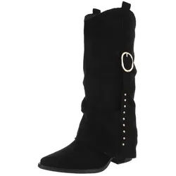 Ital-Design Moderne Stiefel mit perforiertem Design und goldenen Details Westernstiefel (91154662) Blockabsatz Stiefel in Schwarz schwarz 40 EU