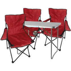 Mojawo 4-teiliges Campingmöbel Set rot Tisch+ campingstühle mit Tasche