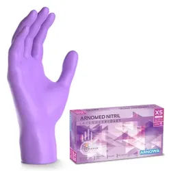 ARNOMED Nitril Lavender Violet Einmalhandschuhe, puderfrei, lila, Reißfeste und elastische Nitrilhandschuhe mit Rollrand, 1 Packung = 100 Stück, Größe XS