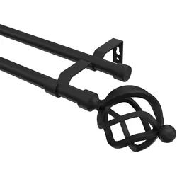 GARDINENSTANGE Olymp Paolo 240 cm (geteilt in 2 x 120 cm), 2-läufig (ohne Ringe), 16 mm Ø Schwarz