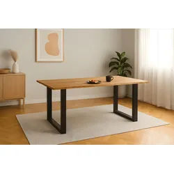 SAM® Esstisch Catu, massives Eichenholz, Baumkante, Metallgestell U-Form beige 220 cm x 77 cm x 100 cm