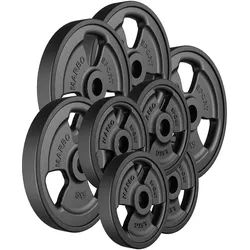 Tri-Grip gummierte Guss Hantelscheiben-Set Gewichte mit ø30/31 mm Bohrung | Set 30 kg / 4 x 5 kg + 4 x 2,5 kg - Marbo Sport