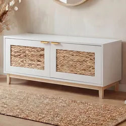 Sitzbank MCW-P54, Garderoben-Bank Schuhregal Schuhablage, MDF Melamin Wasserhyazinthefront 45x100x42cm ~ weiß