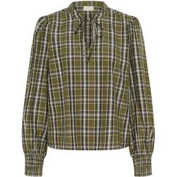 Langarmbluse KAFFE "Langarm-Bluse KAchris", Damen, Gr. 40, grün (grün check), Obermaterial: 50% Baumwolle CO. 50% Polyester PES., Blusen