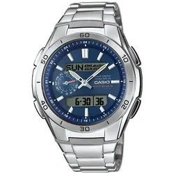 Casio Funk Funkchronograph WVA-M650D-2AER, Solaruhr, Armbanduhr, Digitaluhr,Edelstahlarmband, bis 10 bar wasserd. silberfarben
