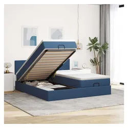vidaXL Bett, Ottoman-Bett mit Matratzen Blau 180x200 cm Stoff