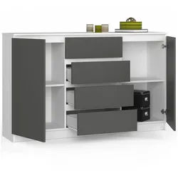 Raumhirsch Furniture Kommode mit 4 Schubladen, zwei Schranktüren, 160 cm breit Holz Schrank, (viele Farbvarianten - Maße: 160 x 99 x 40 cm) - Hochwertig & stabil grau|weiß