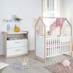 Roba Babymöbel SET Cabane 2-teilig , Weiß, Eichefarben , Holz, Holzwerkstoff , Holz Optik , Rechteckig , 96x190x50 cm , Babymöbel & Kindermöbel, Babyzimmer