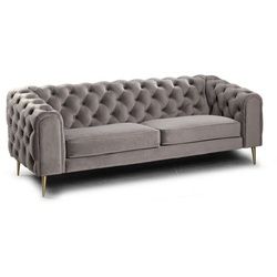 Casa Padrino Chesterfield-Sofa Luxus Chesterfield 2er Sofa Grau / Messingfarben 155 x 95 x H. 80 cm - Modernes Wohnzimmer Sofa - Chesterfield Wohnzimmer Möbel