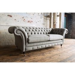 JVmoebel Chesterfield-Sofa, Chesterfield 3 Sitzer Sofa Design Sofa Couch 225 cm grau