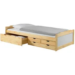 Idimex Funktionsbett Andrea 90X200 Cm , Naturfarben, Weiß , Holz , Kiefer , Vintage , 99x49x205 cm , FSC Mix , Kinder- & Jugendzimmer, Kindermöbel, Kinderbetten, Kindereinzelbetten