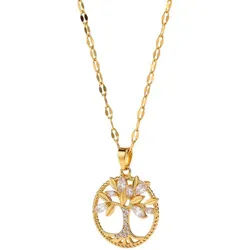 KARMA Kette mit Anhänger Halskette Edelstahl vergoldet Lebensbaum 40 cm (rostfrei pflegeleicht, 1-tlg., Kette Damen wasserfest hypoallergen), Damenkette gold in Schmuckbox goldfarben